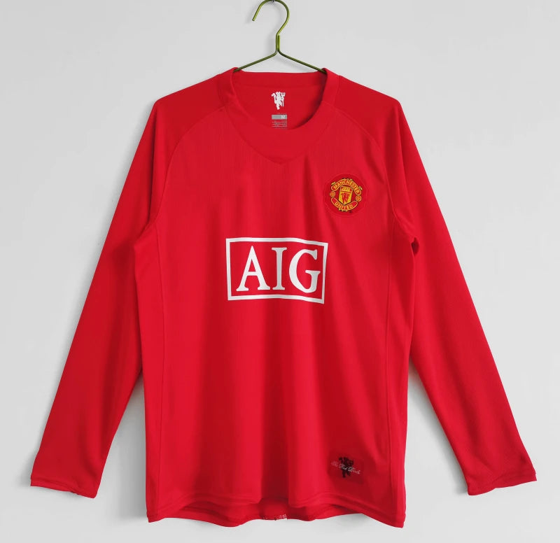 0708 season Manchester United Home Long sleeved Retro Fan version
